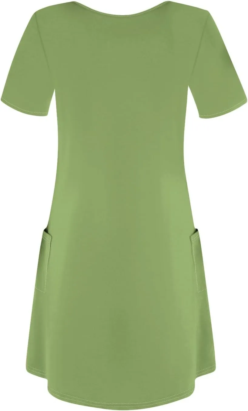 HHmei Summer Dresses for Women Loose V Neck Short Sleeve Casual T Shirt Dress Sundresses Swimsuit Coverup with Pockets