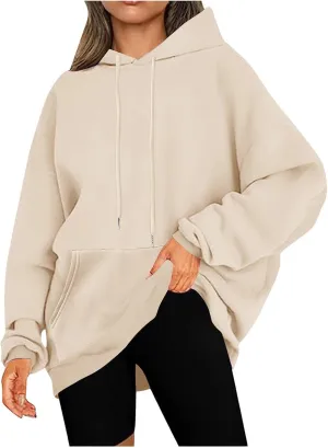Hoodies For Women Long Sleeve Fleece Sweatshirts Clothes Drawstring Pullover Tops With Pockets Preppy Clothes 2024