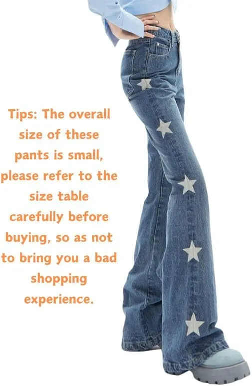 Hopecn Women's Y2K Flare Jeans Star Rhinestone Bell Bottom Pants Vintage Aesthetic Streetwear Y2K Fashion