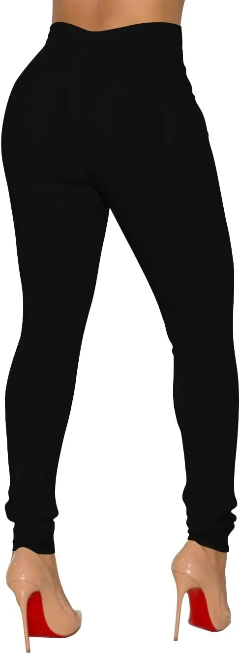 HTD Women's High Waisted Skinny Pants Stretchy Jeggings with Pockets