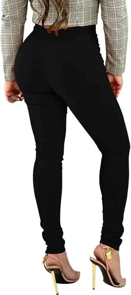 HTD Women's High Waisted Skinny Pants Stretchy Jeggings with Pockets