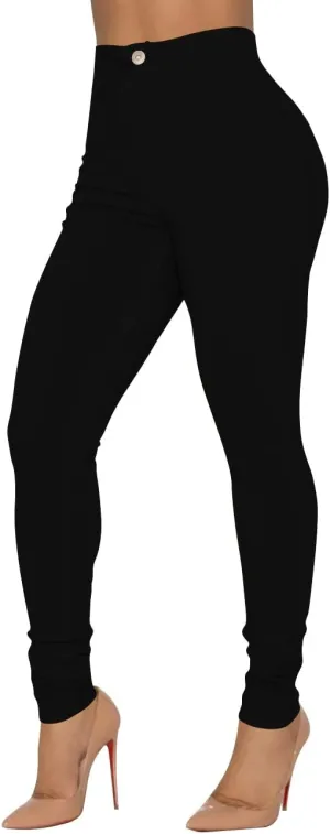 HTD Women's High Waisted Skinny Pants Stretchy Jeggings with Pockets