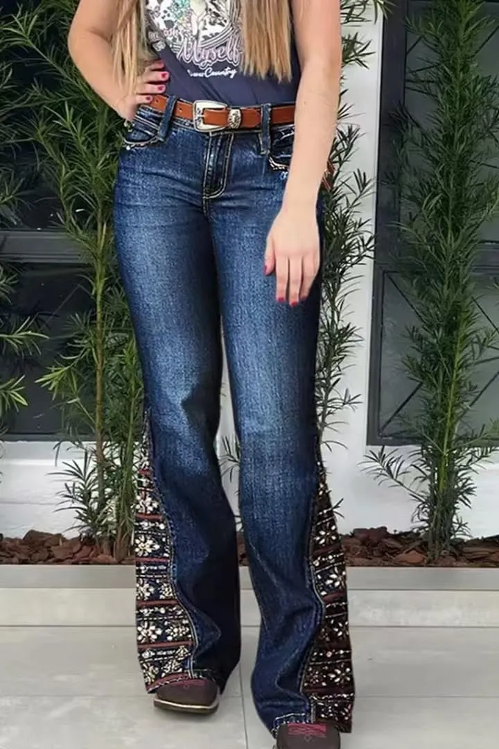 Huang's Women's Trendy Boot Cut Stretch Flare Jeans Skinny Denim Trousers