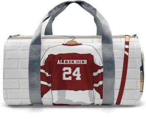 Ice Hockey Sport Team Number Burgundy Duffle Bag for Travel, Weekender Bag with Shoe Compartment, Carry On Overnight Bag Gym Bag Hospital Bags
