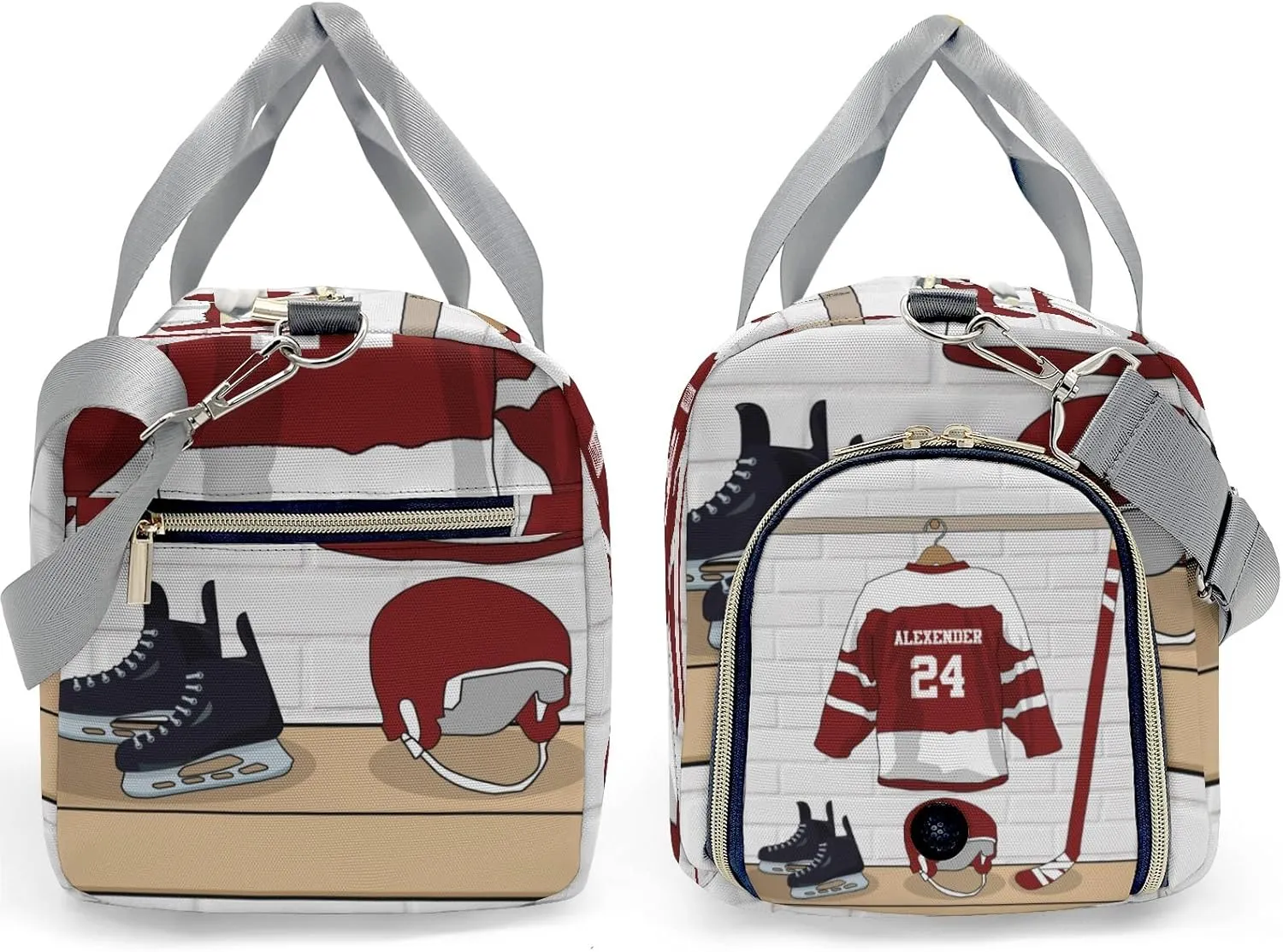 Ice Hockey Sport Team Number Burgundy Duffle Bag for Travel, Weekender Bag with Shoe Compartment, Carry On Overnight Bag Gym Bag Hospital Bags