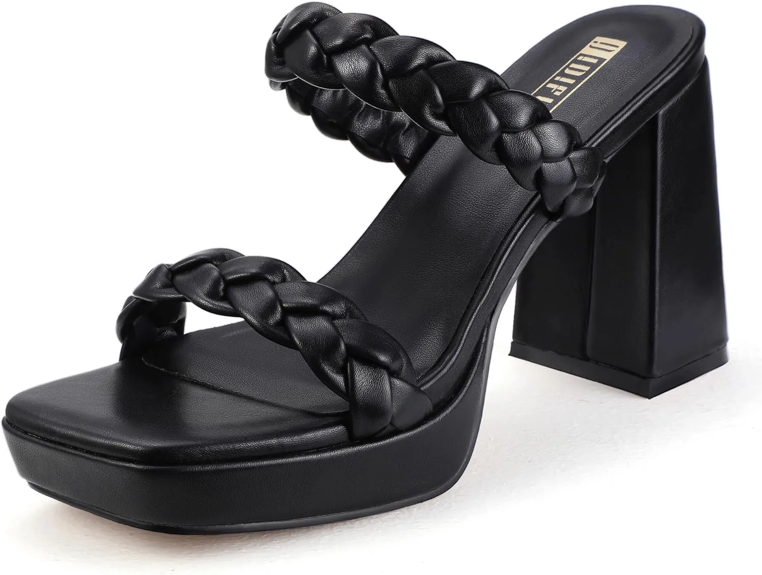 IDIFU IN4 Platform Heels High Braided Chunky Block Square Toe Wedding Bridal Prom Dress Shoes for Women Bride Strappy Open Toe Slip On Heeled Sandals Comfortable Trendy Mules Slide Heels