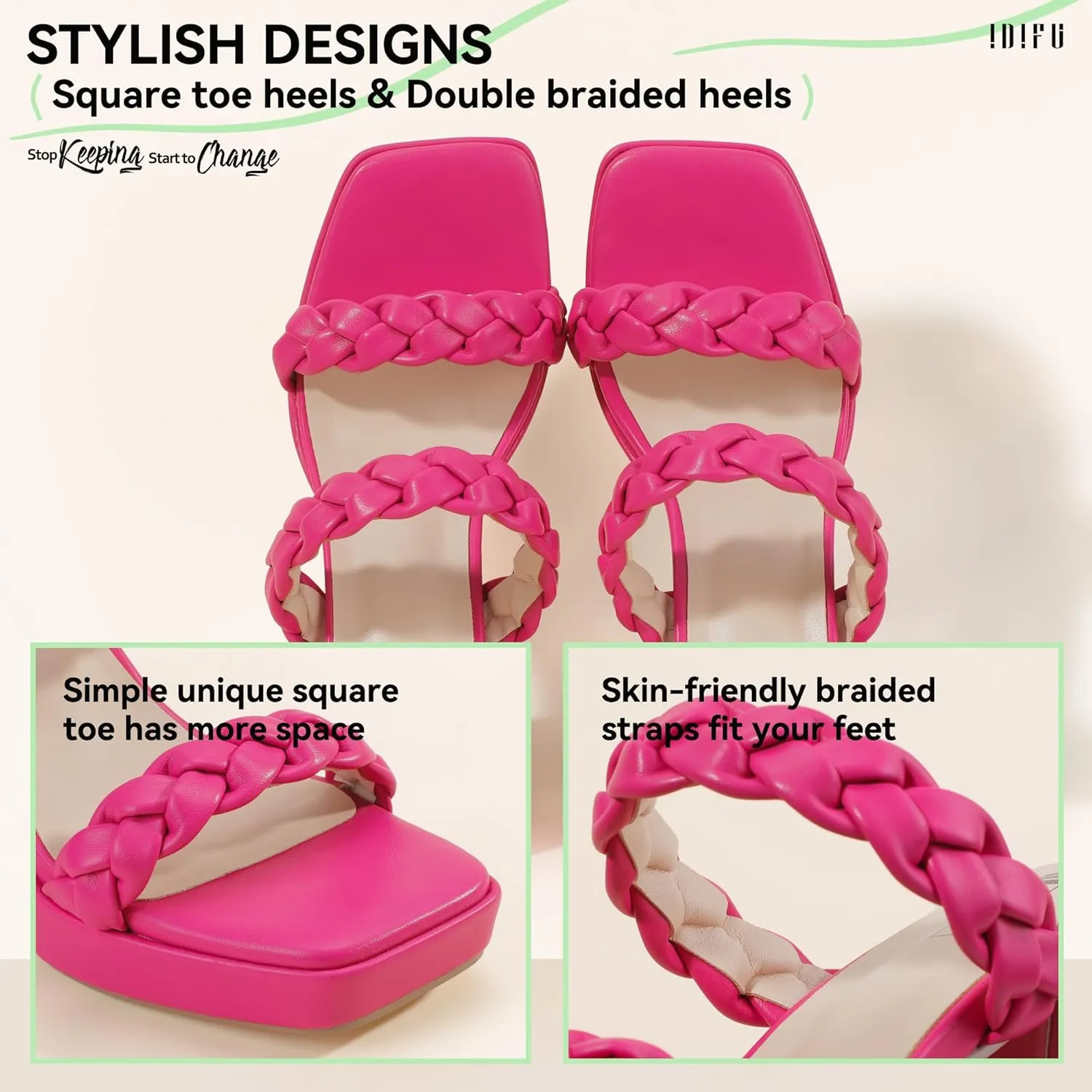 IDIFU IN4 Platform Heels High Braided Chunky Block Square Toe Wedding Bridal Prom Dress Shoes for Women Bride Strappy Open Toe Slip On Heeled Sandals Comfortable Trendy Mules Slide Heels