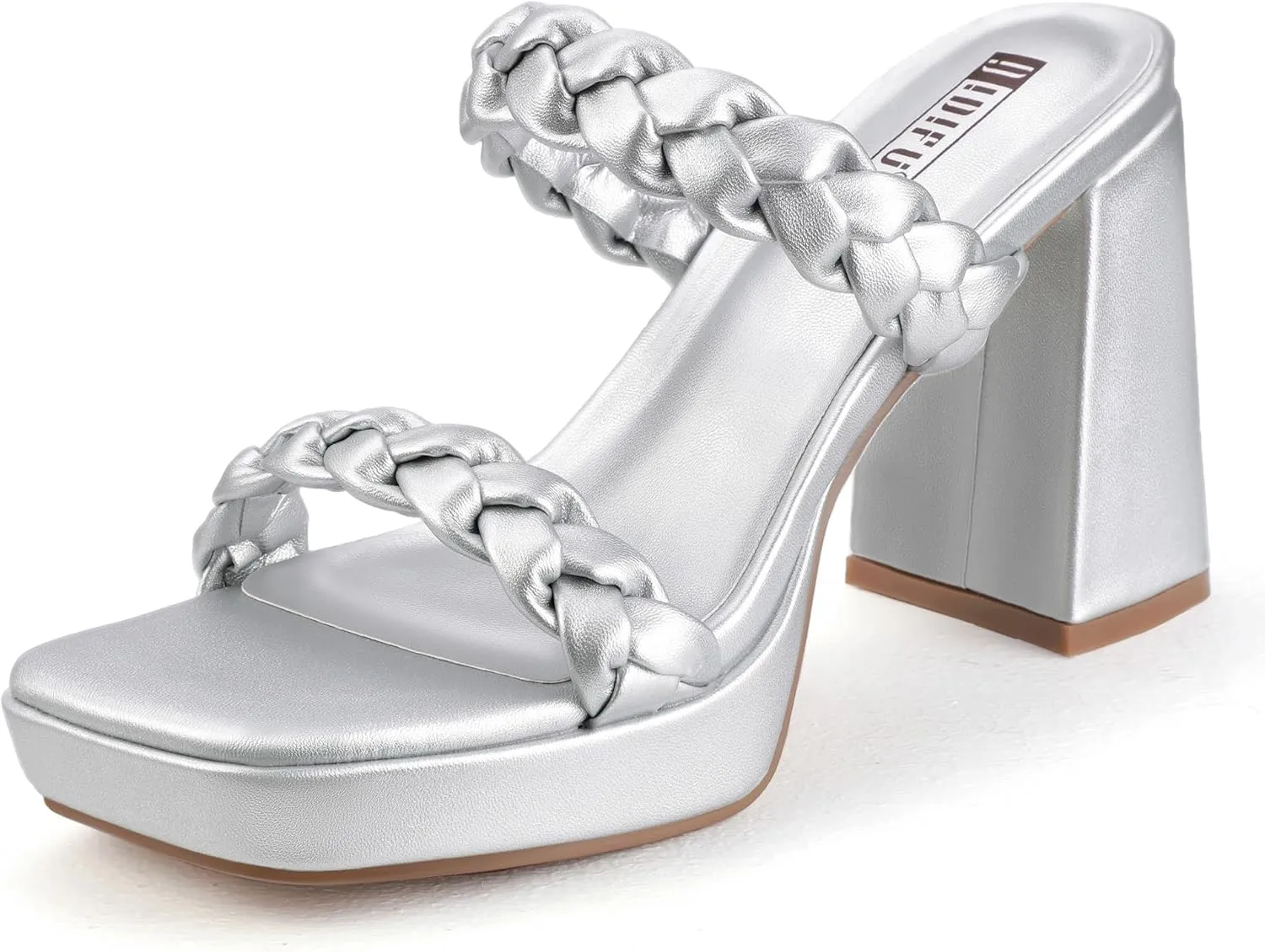 IDIFU IN4 Platform Heels High Braided Chunky Block Square Toe Wedding Bridal Prom Dress Shoes for Women Bride Strappy Open Toe Slip On Heeled Sandals Comfortable Trendy Mules Slide Heels