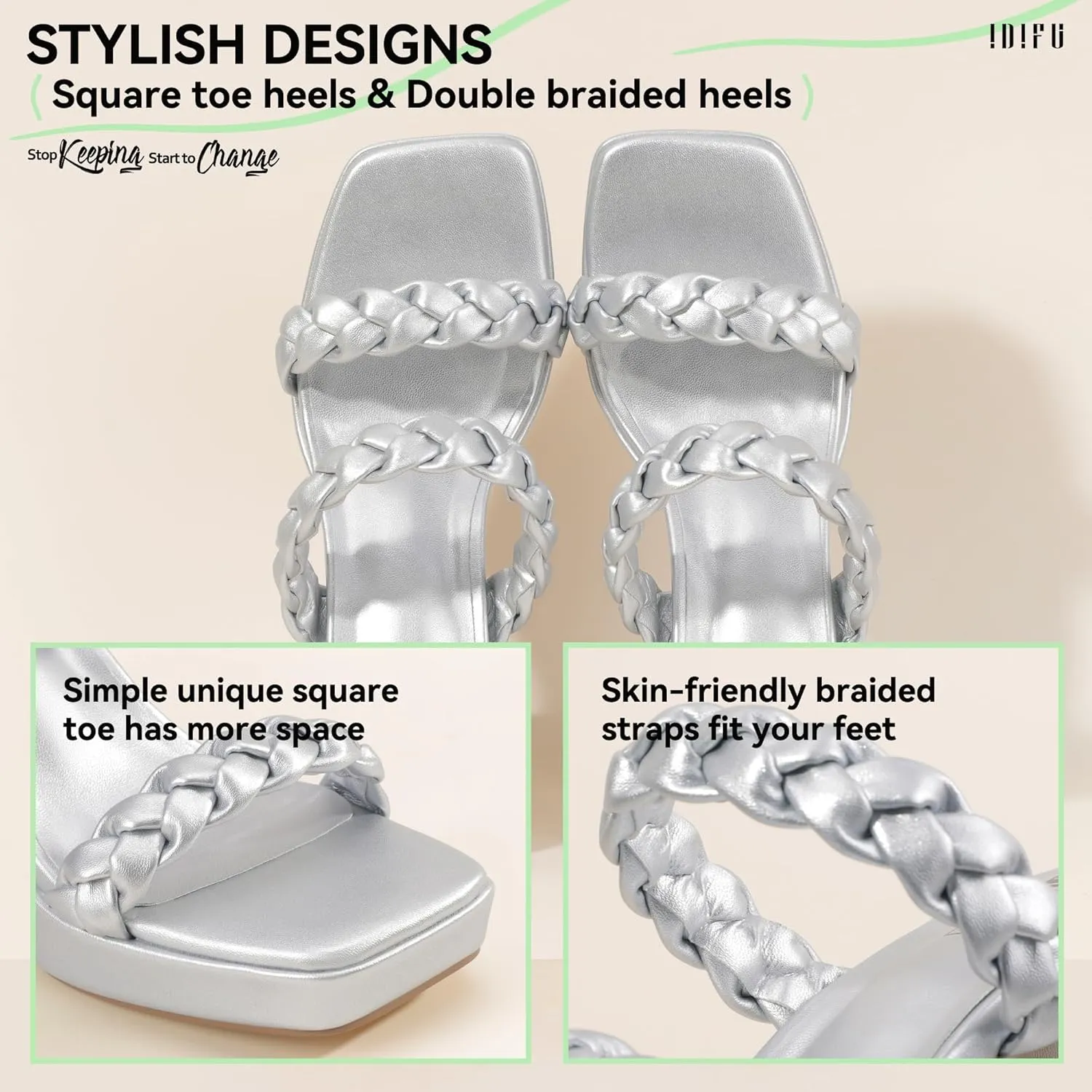 IDIFU IN4 Platform Heels High Braided Chunky Block Square Toe Wedding Bridal Prom Dress Shoes for Women Bride Strappy Open Toe Slip On Heeled Sandals Comfortable Trendy Mules Slide Heels
