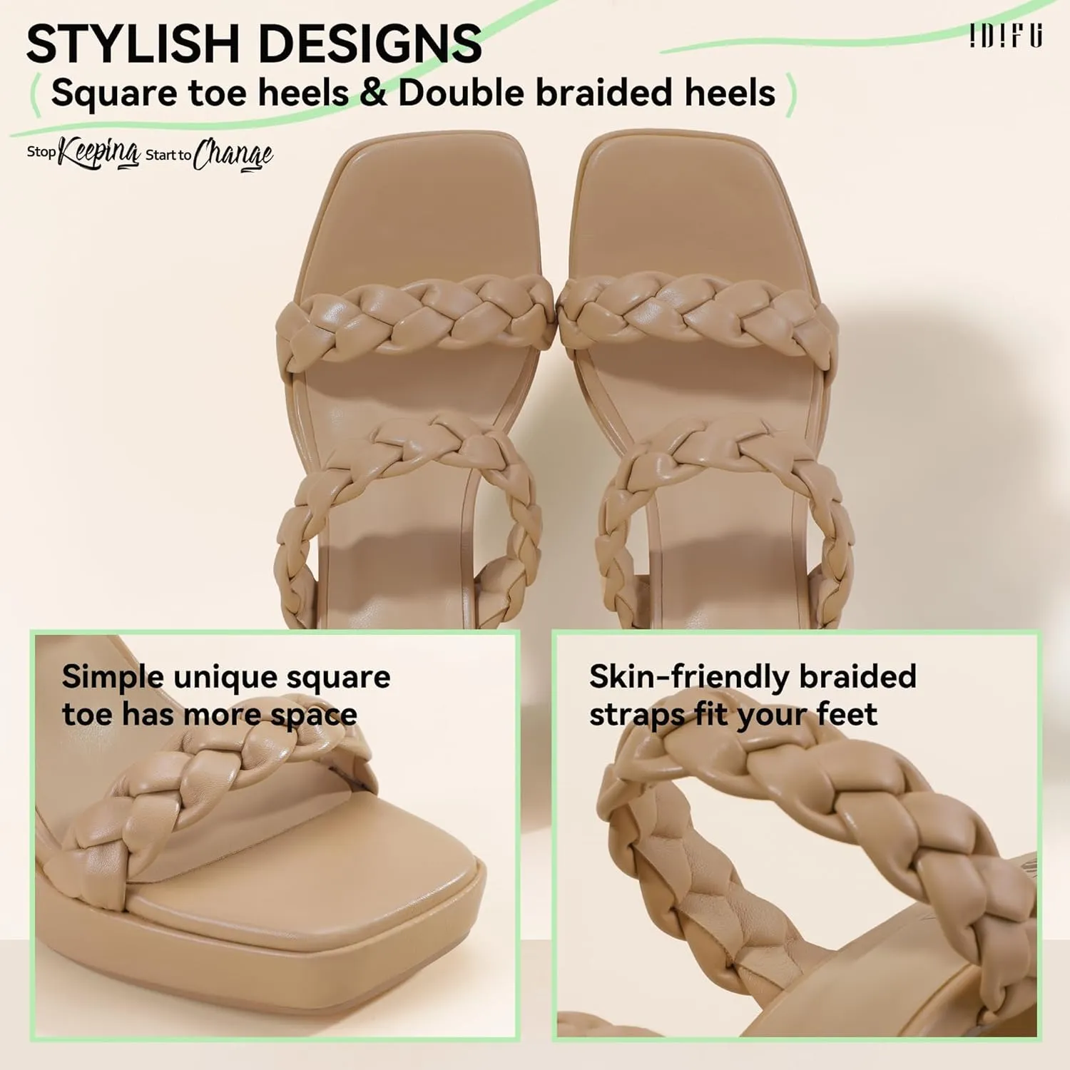 IDIFU IN4 Platform Heels High Braided Chunky Block Square Toe Wedding Bridal Prom Dress Shoes for Women Bride Strappy Open Toe Slip On Heeled Sandals Comfortable Trendy Mules Slide Heels