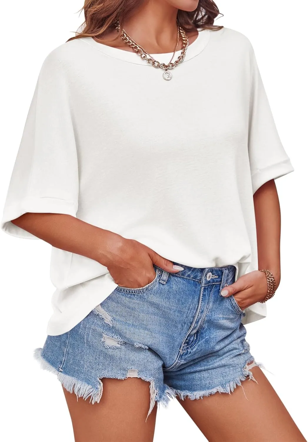 Imily Bela Womens Oversized T-Shirt Casual Summer Short Sleeve Round Neck Basic Tee Tops