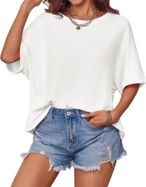 Imily Bela Womens Oversized T-Shirt Casual Summer Short Sleeve Round Neck Basic Tee Tops