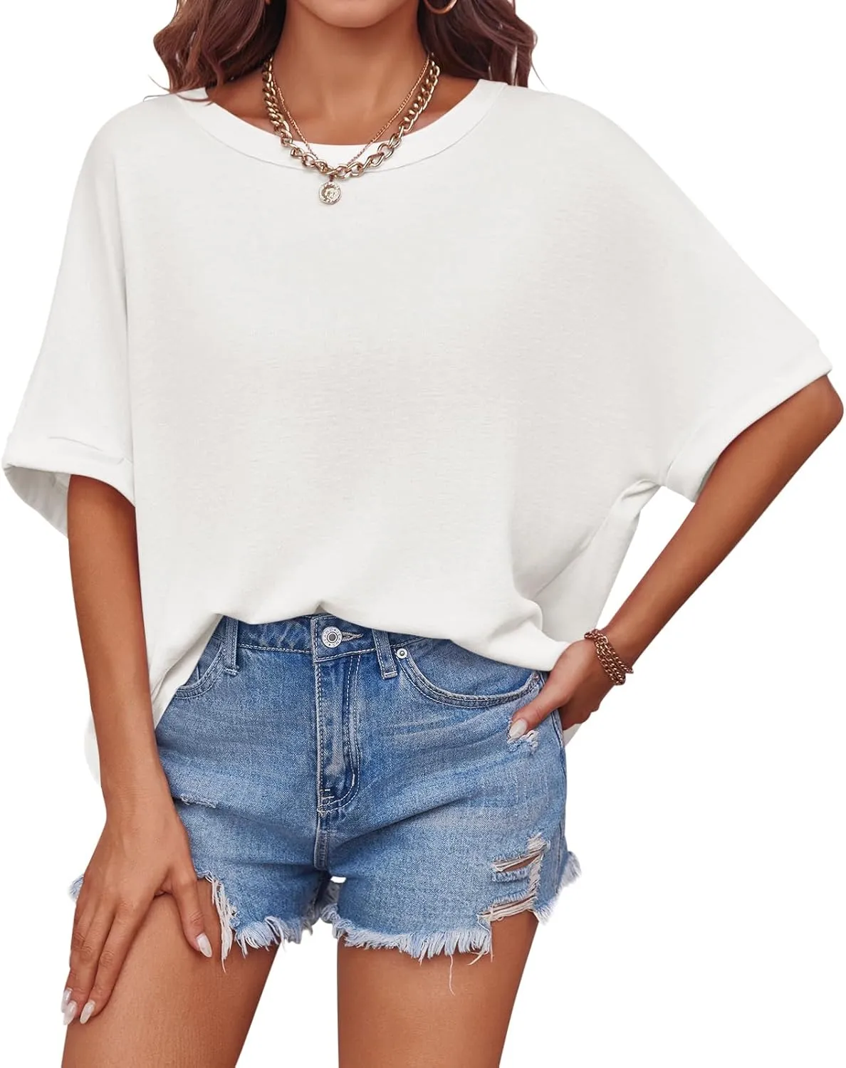 Imily Bela Womens Oversized T-Shirt Casual Summer Short Sleeve Round Neck Basic Tee Tops