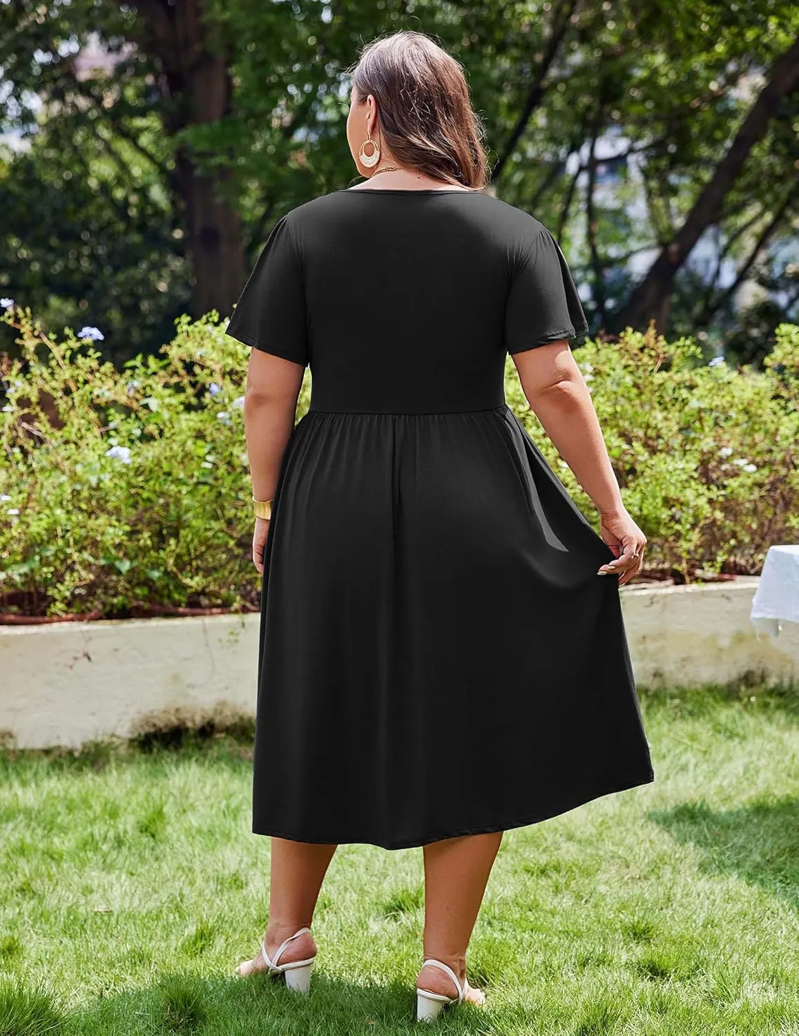 IN'VOLAND Women Plus Size Short Sleeve Dress Loose Summer Casual A-Line Flowy Midi Dresses with Pockets