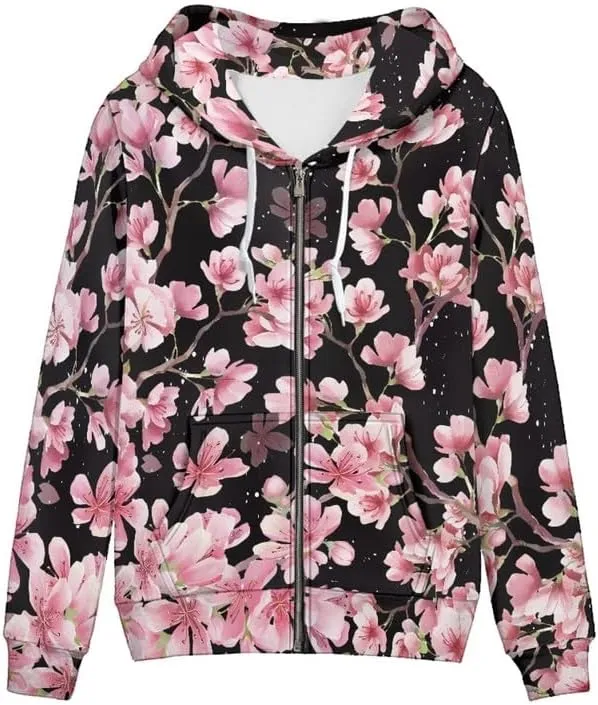 Irisjudy Chinese Loong Women Zip Up Hoodie Purple Skull Fall Outfits Pullover Hooded Hawaii Palm Tree Sweatshirt Running Coat