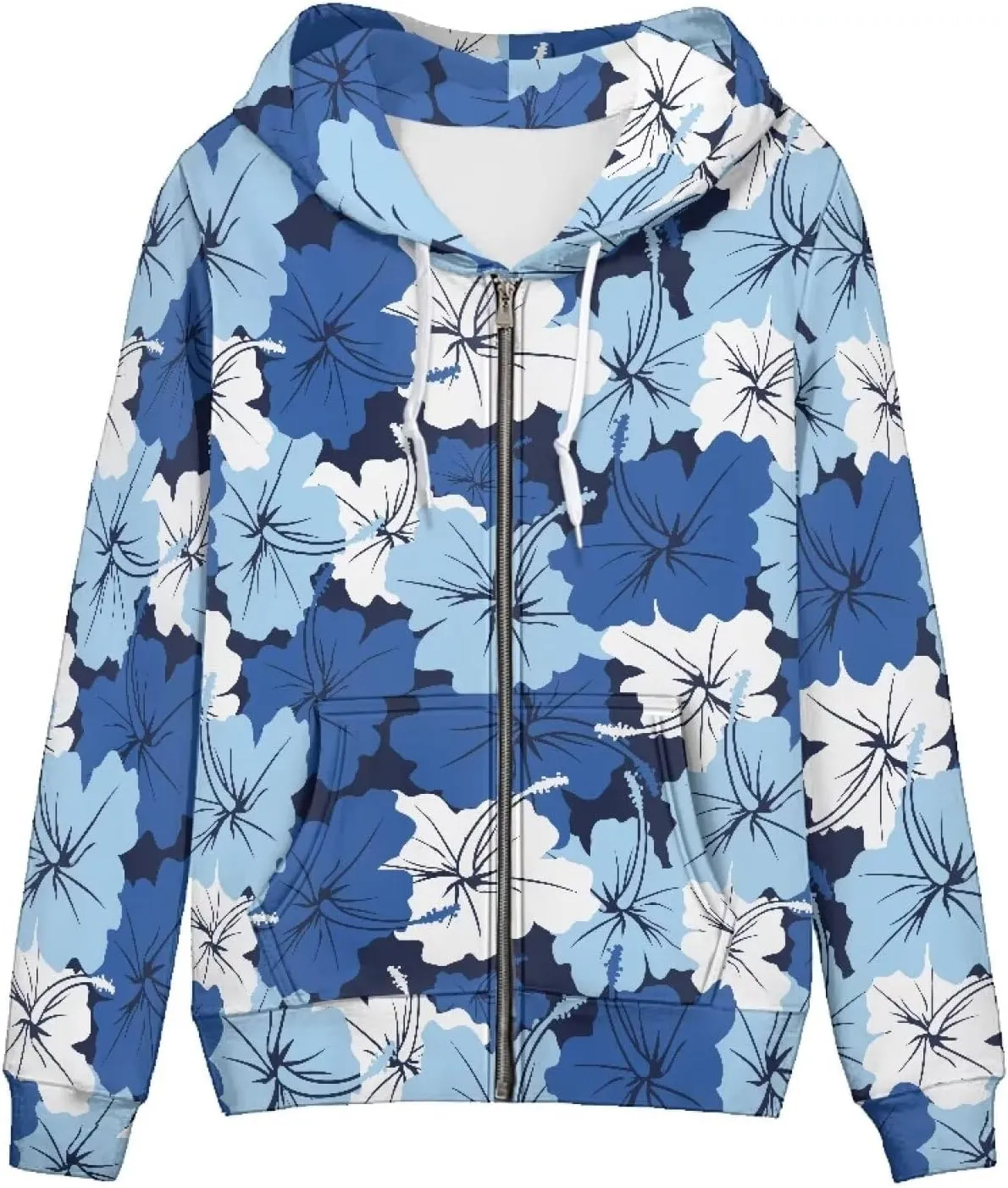 Irisjudy Retro Camellia Zip Long Sleeve Hoodies with Pocket Neon Lines Oversized Hooded Turquoise Spiral Casual Sweatshirts