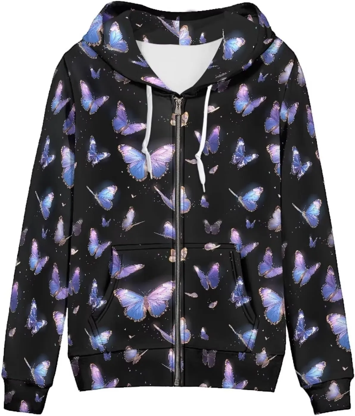 Irisjudy Retro Camellia Zip Long Sleeve Hoodies with Pocket Neon Lines Oversized Hooded Turquoise Spiral Casual Sweatshirts