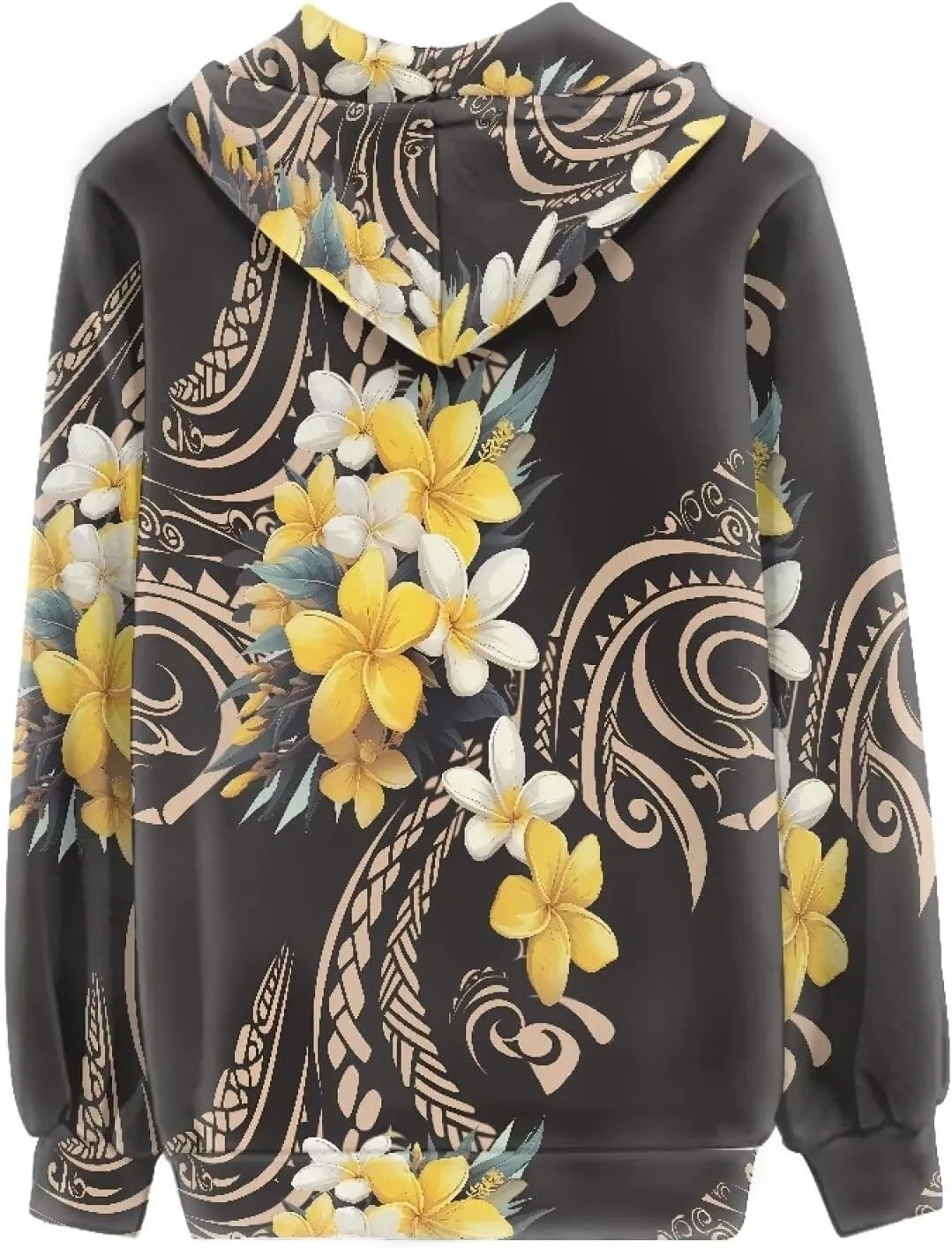 Irisjudy Women Zip Sweatshirt with Pocket Pink Cat Paw Casual Hooded Fall Clothes Hawaii Plumeria Totem Oversized Hoodies Top