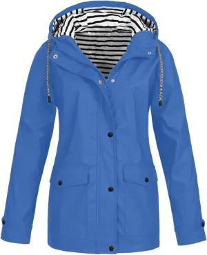 JIDDO Raincoat for Women, Womens Fall Windproof Lightweight Waterproof Rain Jackets Zip Up Outdoor Hooded Windbreaker