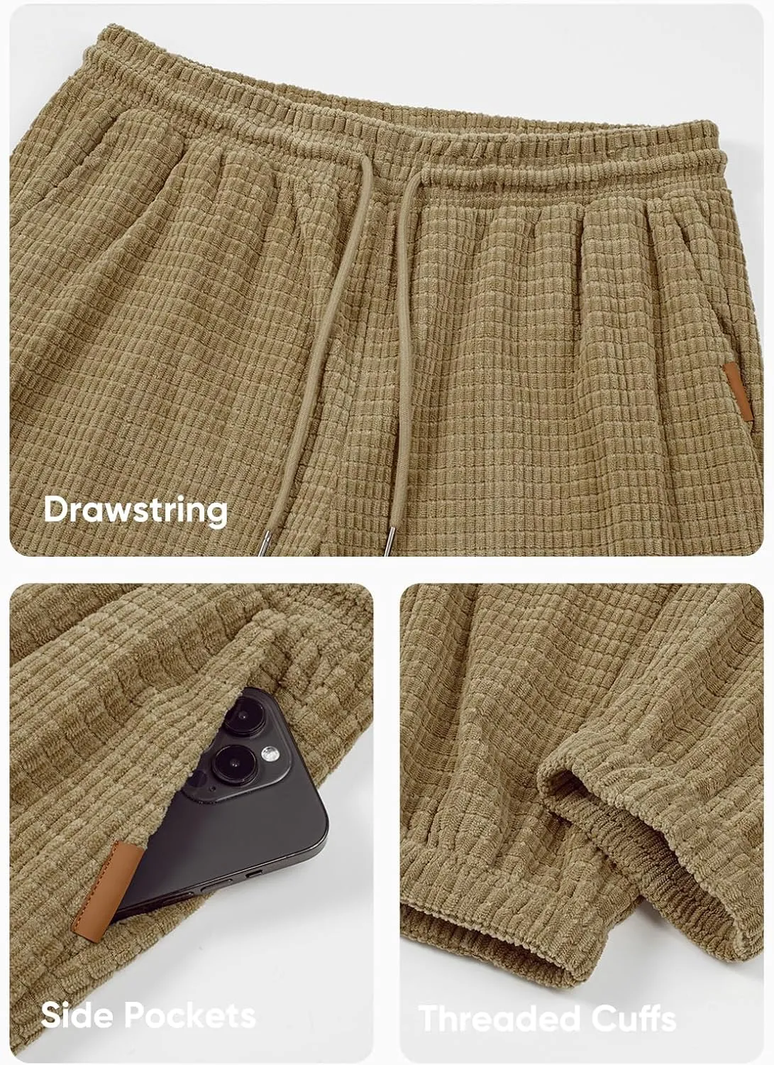 JMIERR Mens Casual Pants Waffle Textured Drawstring Stretch Elastic Waist Tapered Joggers with Pockets