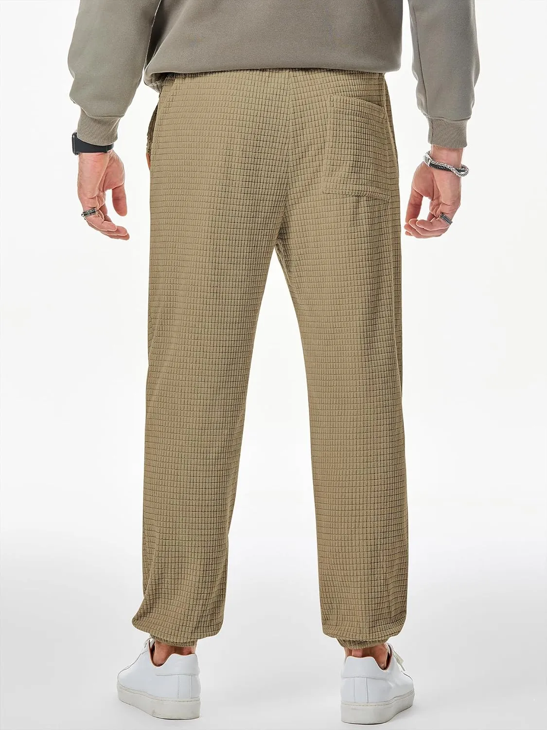 JMIERR Mens Casual Pants Waffle Textured Drawstring Stretch Elastic Waist Tapered Joggers with Pockets