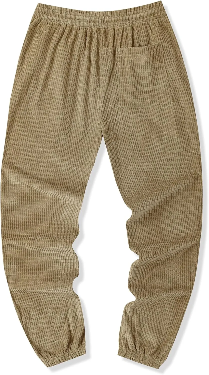 JMIERR Mens Casual Pants Waffle Textured Drawstring Stretch Elastic Waist Tapered Joggers with Pockets