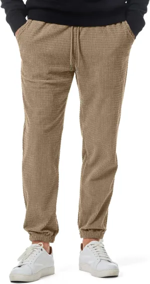 JMIERR Mens Casual Pants Waffle Textured Drawstring Stretch Elastic Waist Tapered Joggers with Pockets