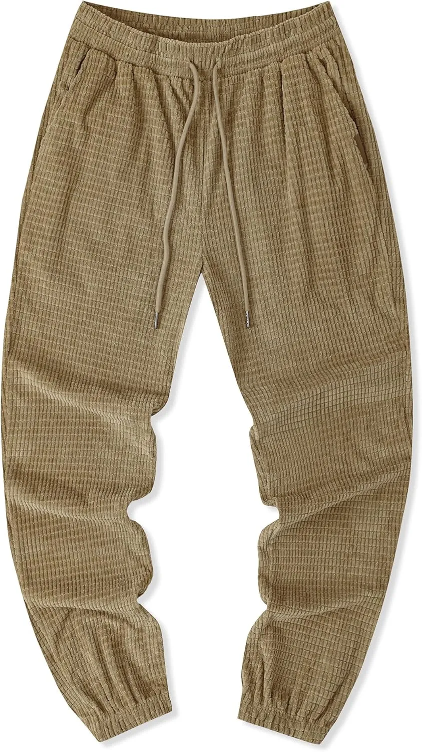JMIERR Mens Casual Pants Waffle Textured Drawstring Stretch Elastic Waist Tapered Joggers with Pockets