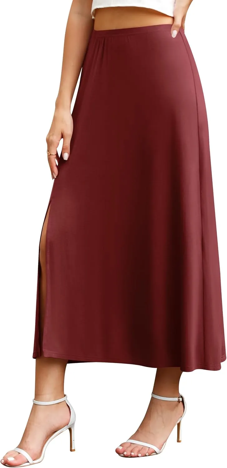 Jouica Womens Summer Casual Elegant Elastic High Waist Side Split Summer Beach Sexy Midi Skirt for Women 2024