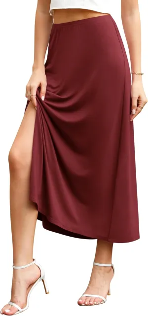 Jouica Womens Summer Casual Elegant Elastic High Waist Side Split Summer Beach Sexy Midi Skirt for Women 2024