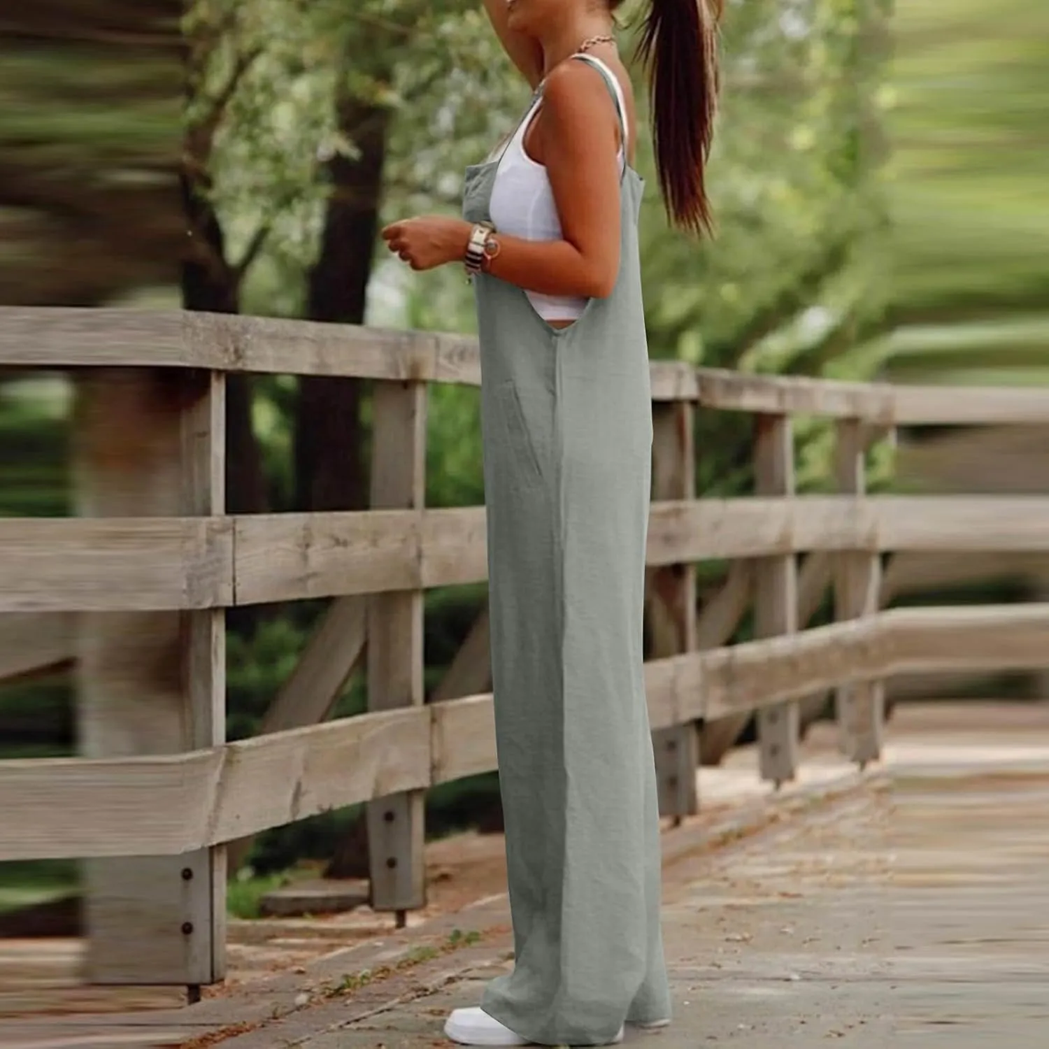 Jumpsuits for Women 2025 Casual Summer Overalls Sleeveless Strap Wide Leg Romper Trendy Beach Vacation Jumpers