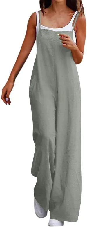 Jumpsuits for Women 2025 Casual Summer Overalls Sleeveless Strap Wide Leg Romper Trendy Beach Vacation Jumpers