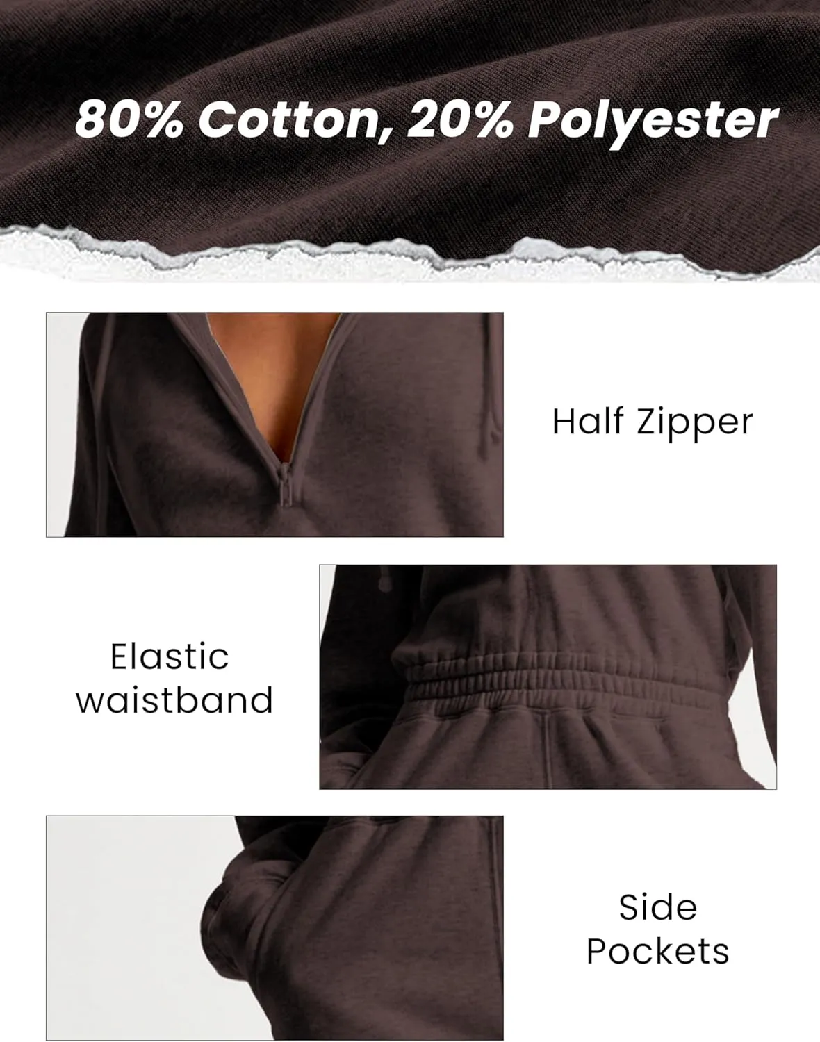 Jumpsuits for Women Casual Hoodie Long Sleeve Zip Up Sweatshirts Loose Jogger Sweatpants One Piece Romper Outfit