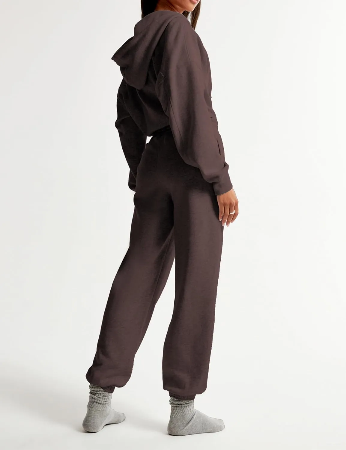 Jumpsuits for Women Casual Hoodie Long Sleeve Zip Up Sweatshirts Loose Jogger Sweatpants One Piece Romper Outfit