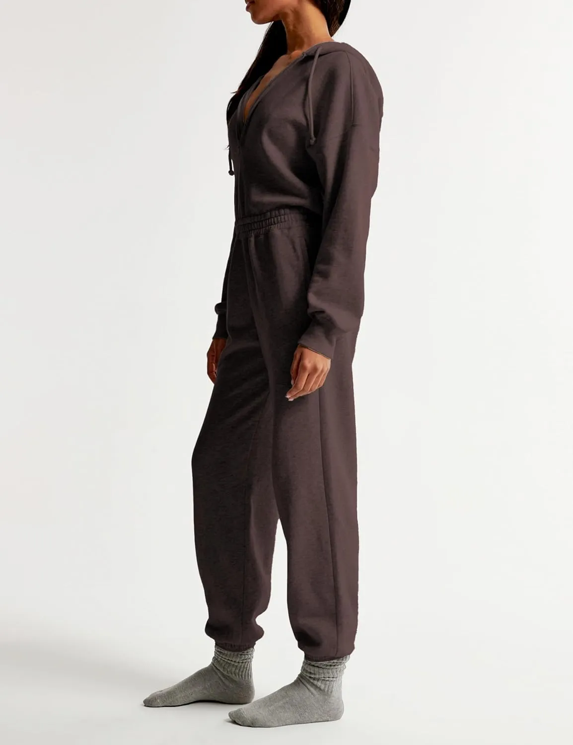 Jumpsuits for Women Casual Hoodie Long Sleeve Zip Up Sweatshirts Loose Jogger Sweatpants One Piece Romper Outfit