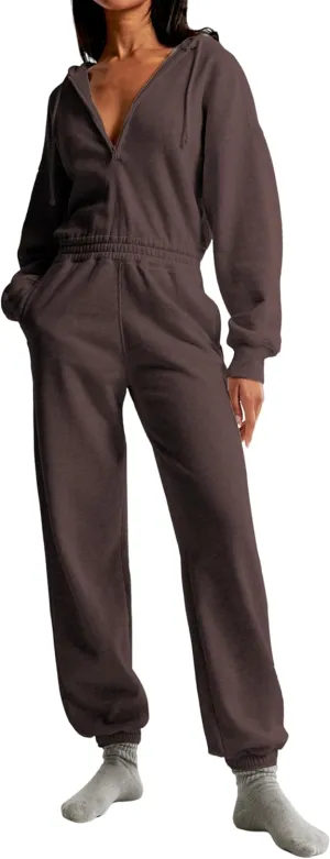 Jumpsuits for Women Casual Hoodie Long Sleeve Zip Up Sweatshirts Loose Jogger Sweatpants One Piece Romper Outfit