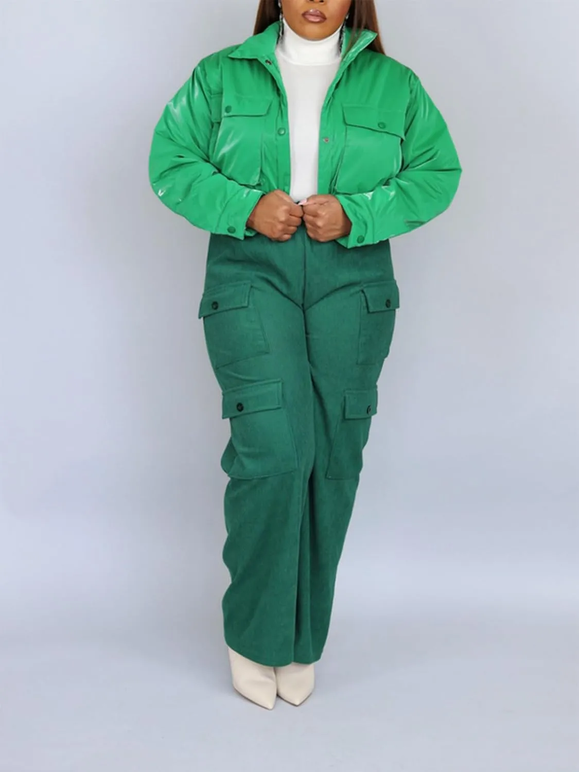 KANSOON Cargo Pants Women Corduroy High Waisted Casual Straight Leg Baggy Y2K Trousers with Multiple Pockets