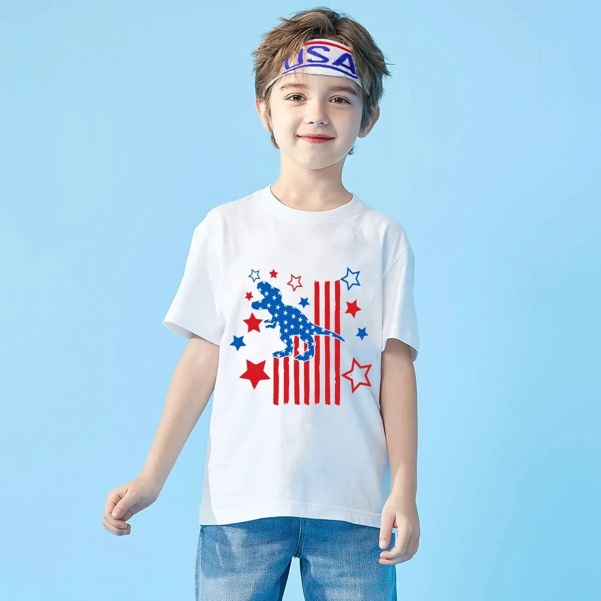Kid 4th of July T-Shirts Boys Girls American Flag Shirt Patriotic Top Short Sleeve Tees 4-12 Years