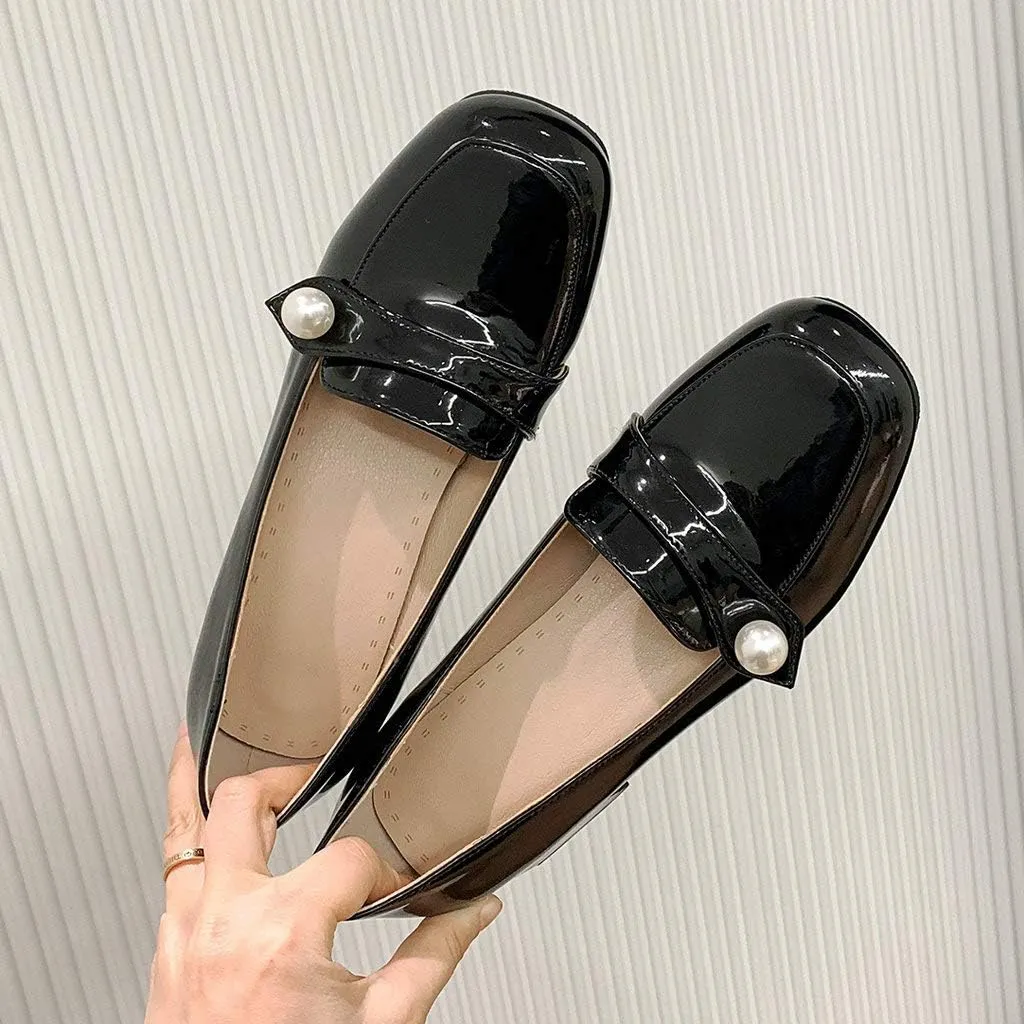 KOKOMOMO Womens Square Toe Chunky Heeled Loafers Mid Block Heel Pump