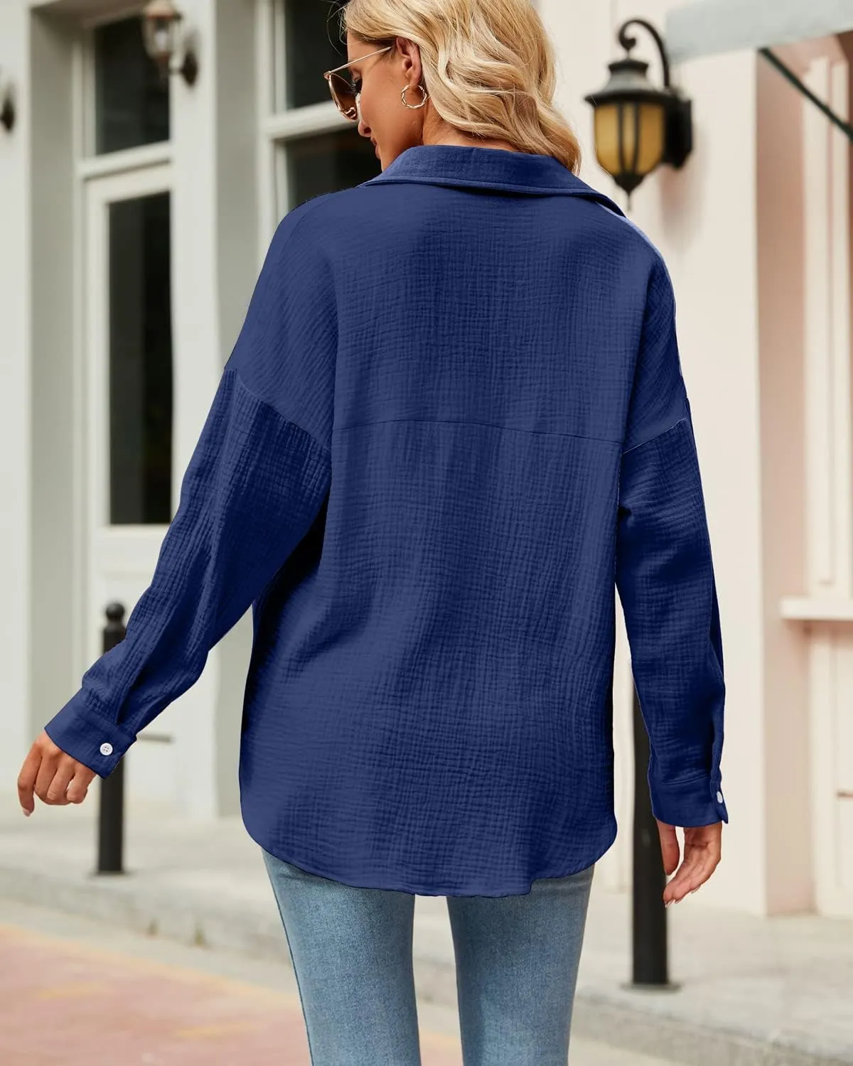 KUFV Women's Long Sleeve Button Down Shirts Tie Waist Casual Loose Blouses Tops
