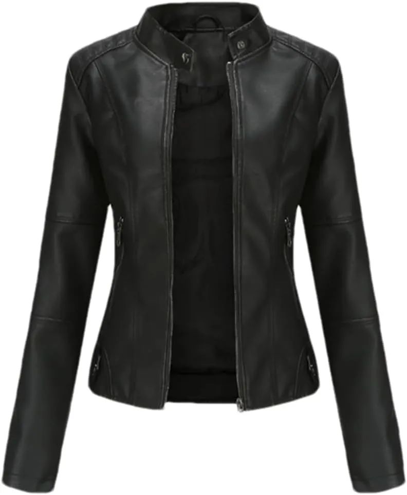 Leather Jacket Women Autumn Spring Women's Moto Biker Zipper Jacket Black Coat Ladies Outerwear