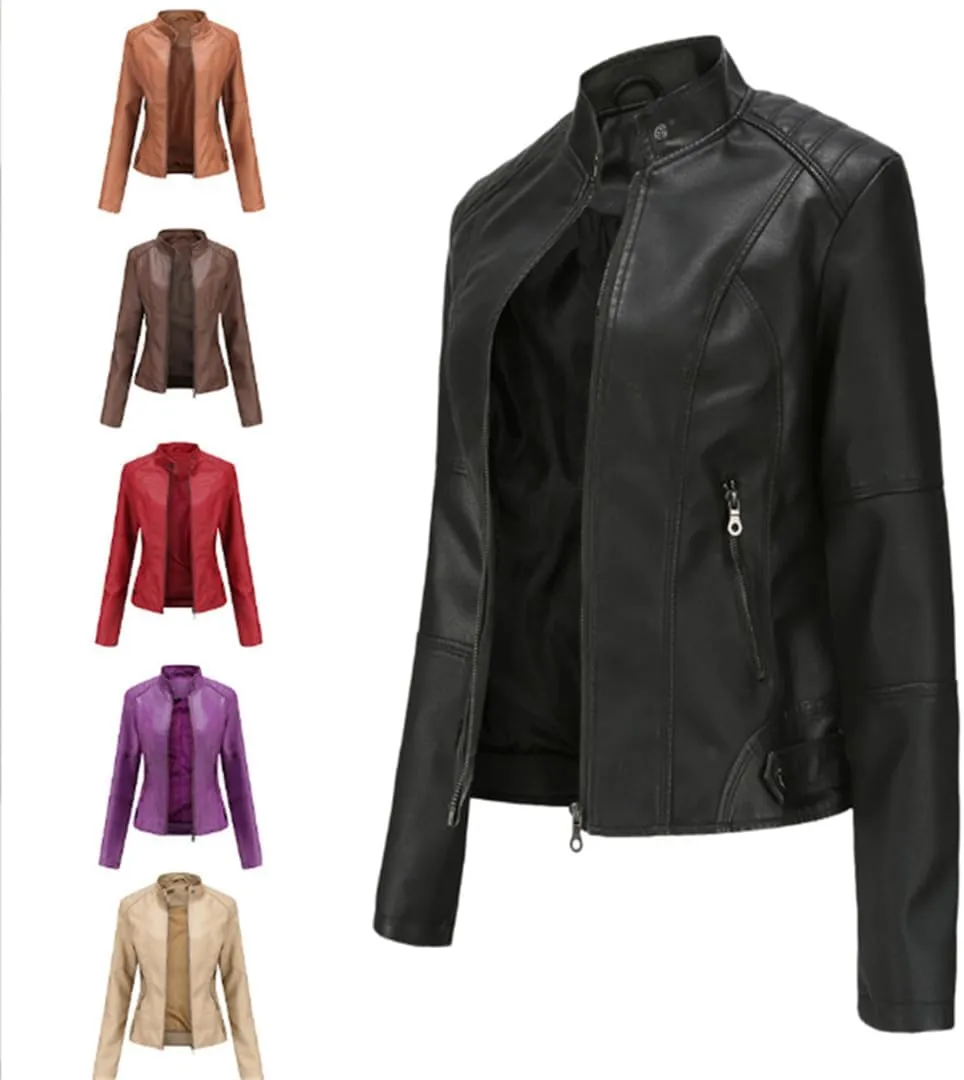 Leather Jacket Women Autumn Spring Women's Moto Biker Zipper Jacket Black Coat Ladies Outerwear