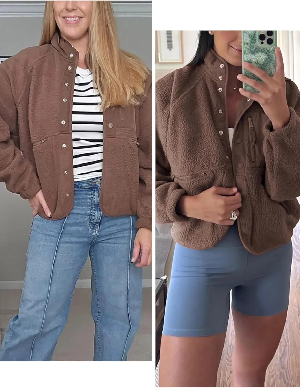 Lightweight Cropped Fuzzy Fleece Jacket for Women Winter Warm Sherpa Jackets Coat Outerwear with Pockets
