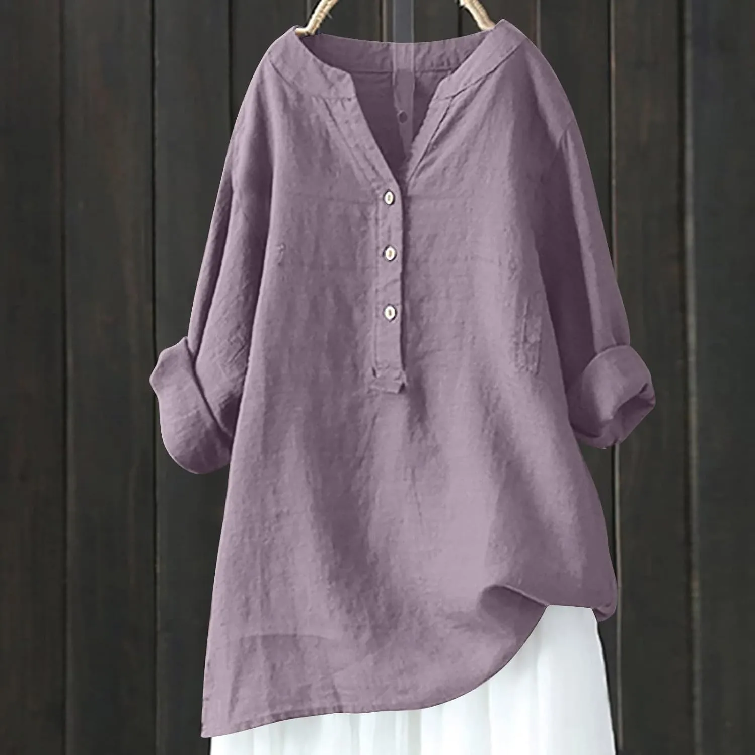 Linen Shirts for Women Plus Size 3/4 Length Sleeve Tops Casual Loose Fit Round Neck Tees 2025 Summer Fashion Blouse
