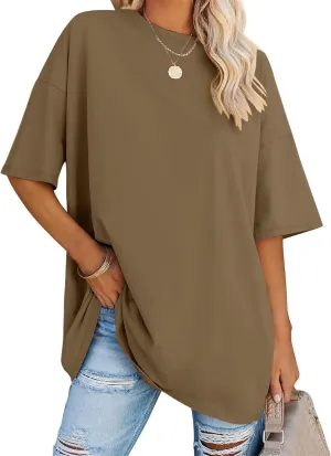LOMON Oversized T Shirts for Women Short Sleeve Crewneck Summer Tops Loose Casual Mama Shirts Basic Tee