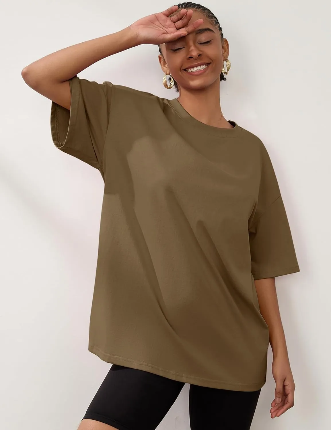 LOMON Oversized T Shirts for Women Short Sleeve Crewneck Summer Tops Loose Casual Mama Shirts Basic Tee