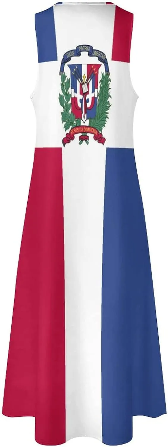 Long Dress Dress for Womens Summer Top Dominican Flag Casual V Neck Shift Dress L