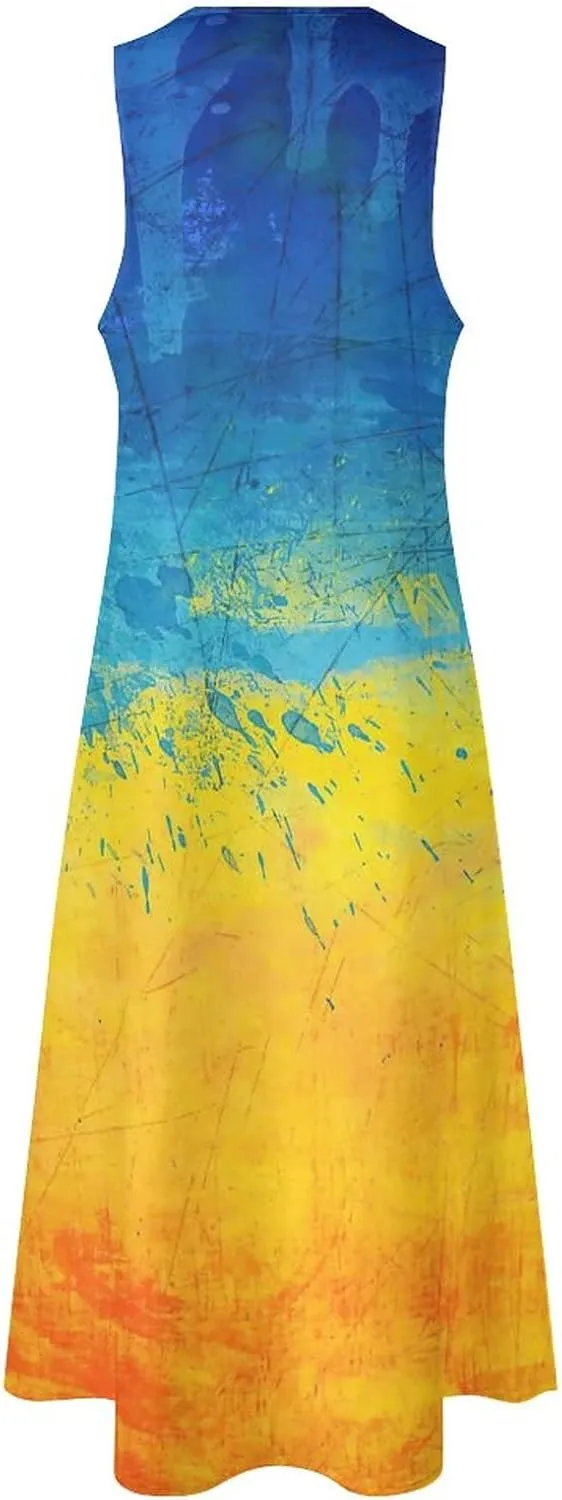 Long Dress Skirts for Womens Summer Top Ukraine Flag Casual V Neck Shift Dress 4XL