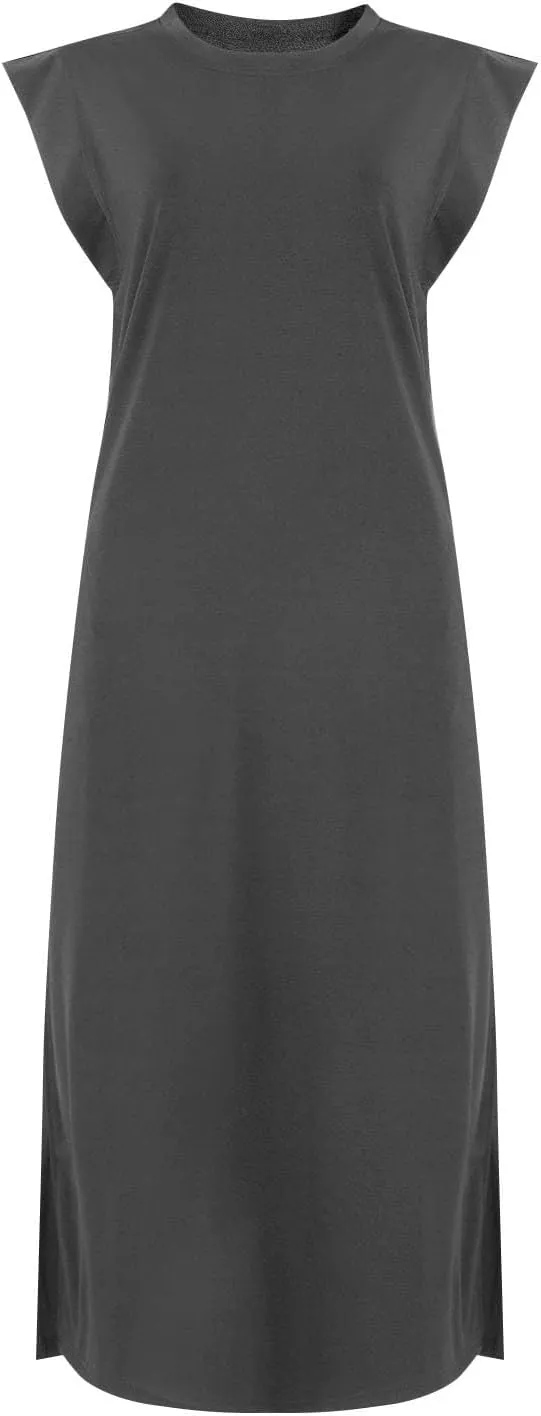 Long Maxi Dresses for Women Summer Casual Dress Crewneck Sleeveless Sundress Loose Fit Split Beach Dress with Pocket