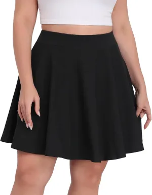 LOUSGUTA Women Plus Size Mini Skirt Stretchy High Waisted A Line Flared Casual Workout Athletic Skater Skirt for Women